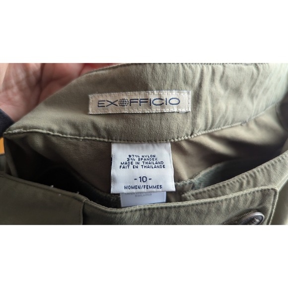 ExOfficio Womens Size 10 Olive Green Outdoor Hiking Shorts Zip Pocket - Picture 2 of 7
